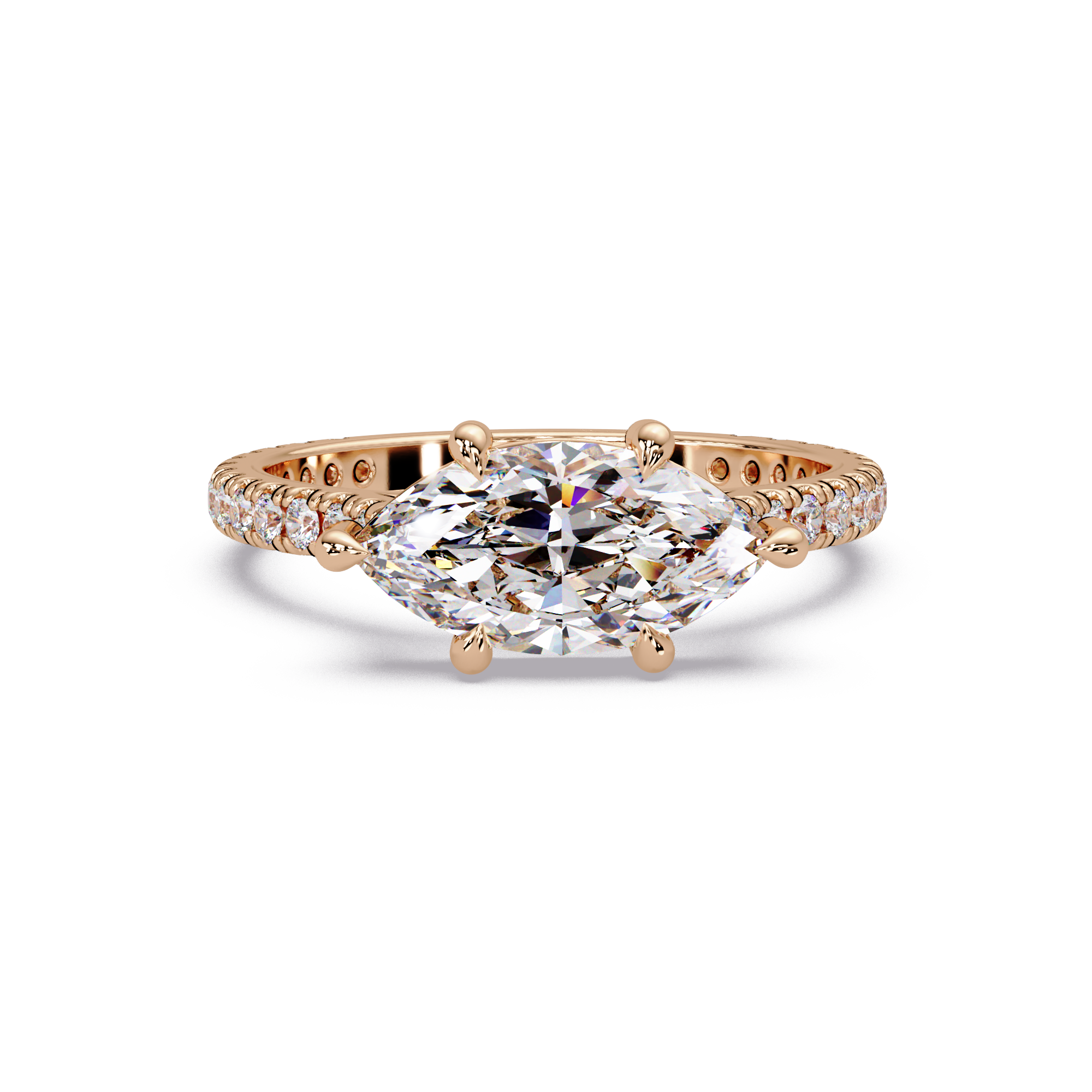 East-West Marquise Cut Diamond Engagement Ring