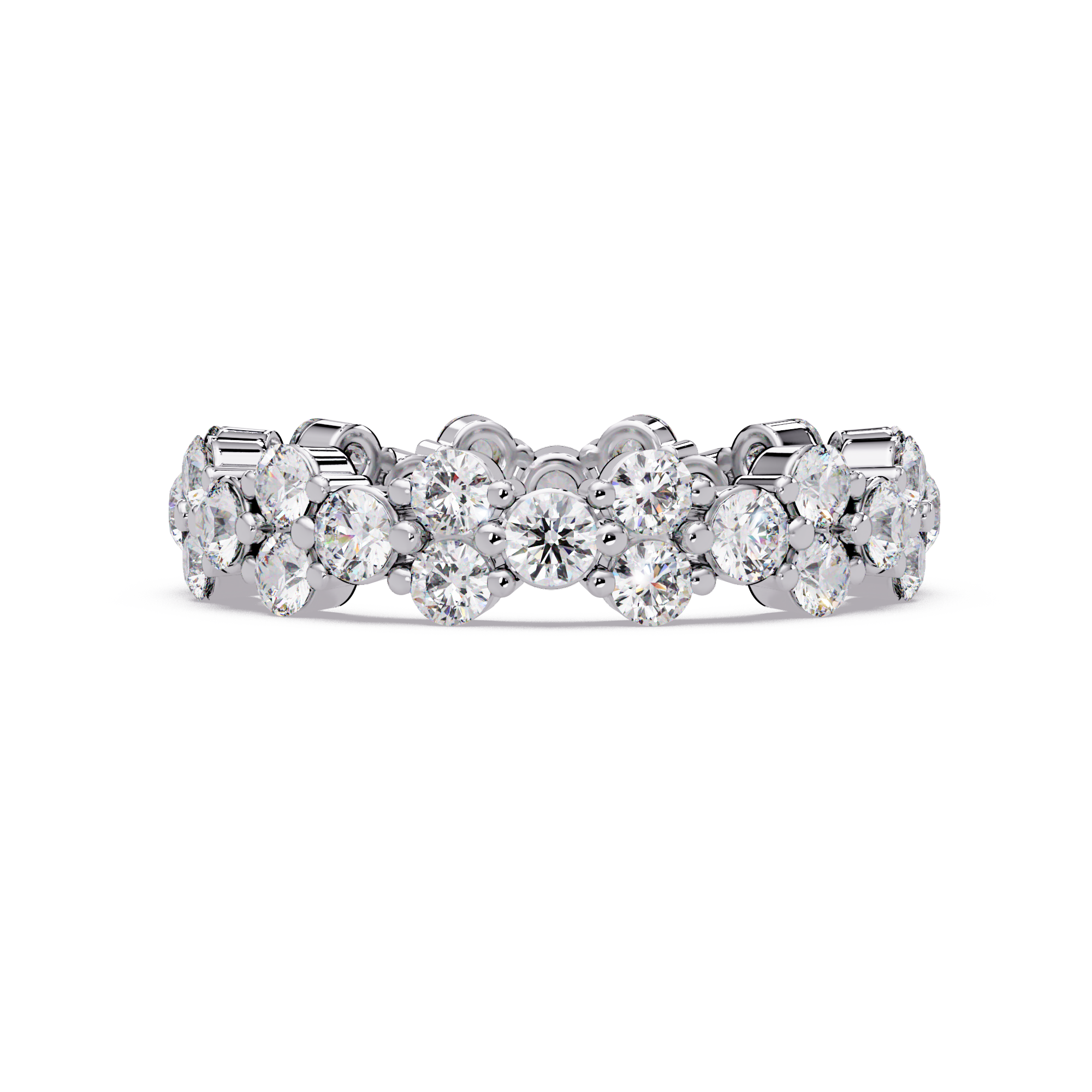 Double Row Alternating Round Cut Diamond Ring