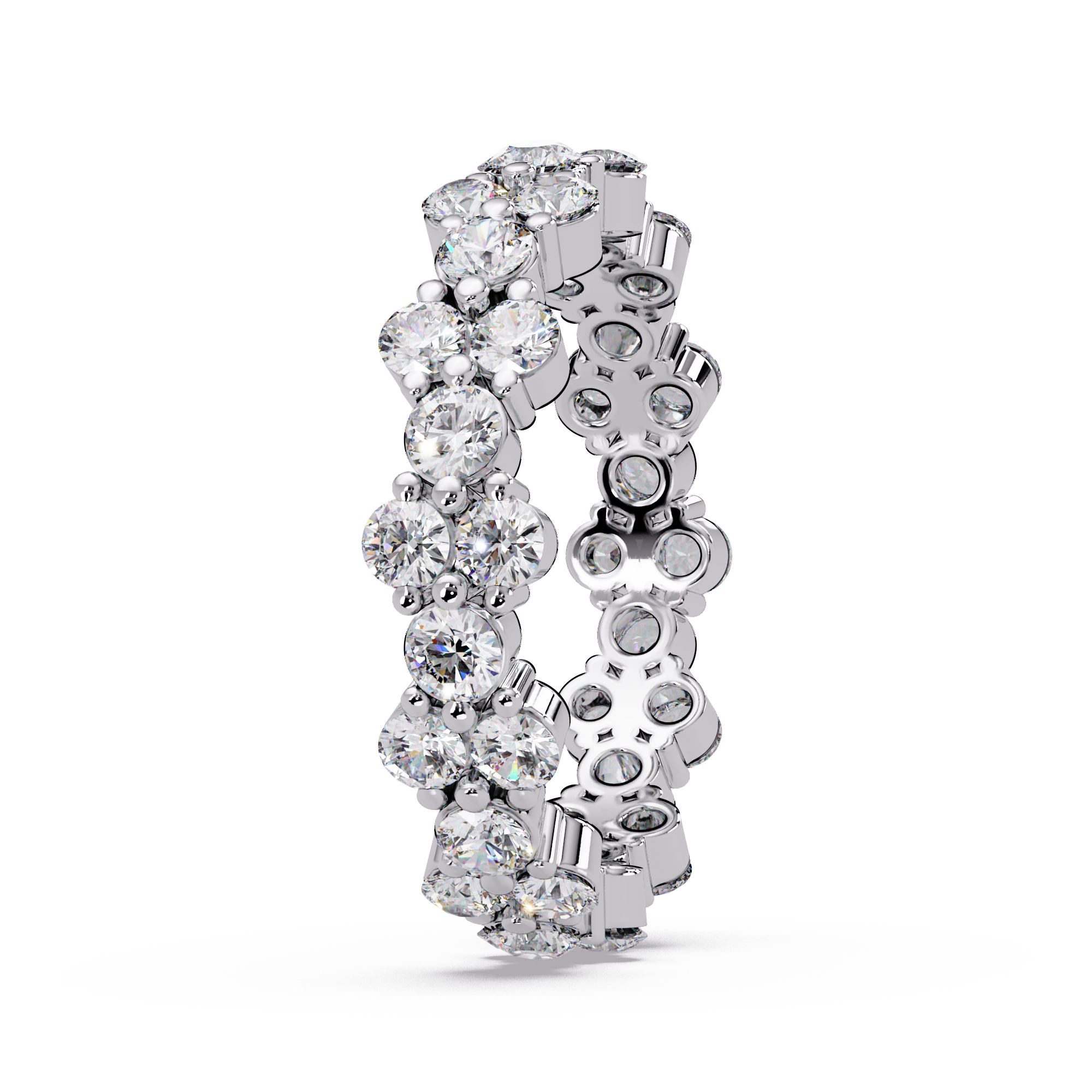 Double Row Alternating Round Cut Diamond Ring