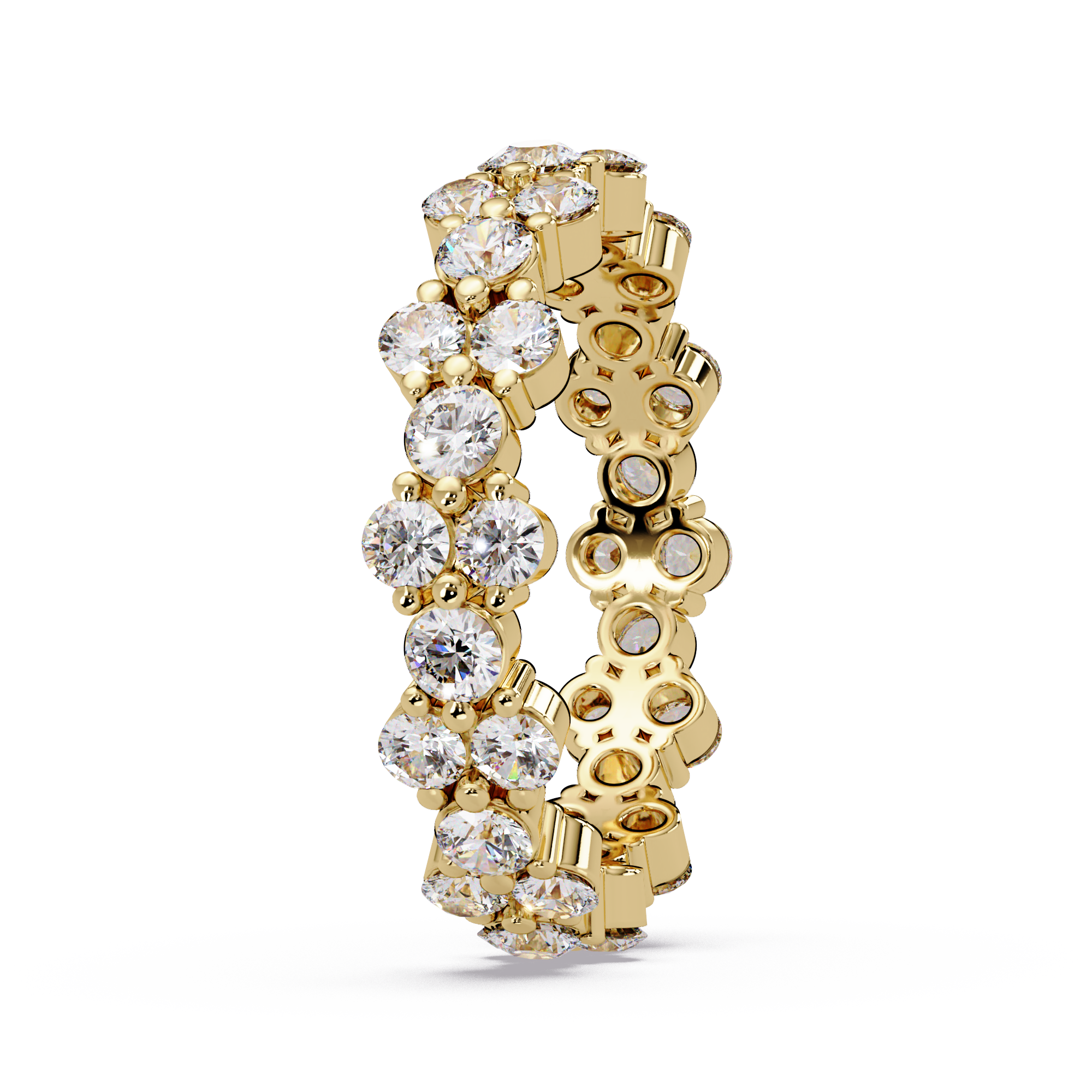 Double Row Alternating Round Cut Diamond Ring