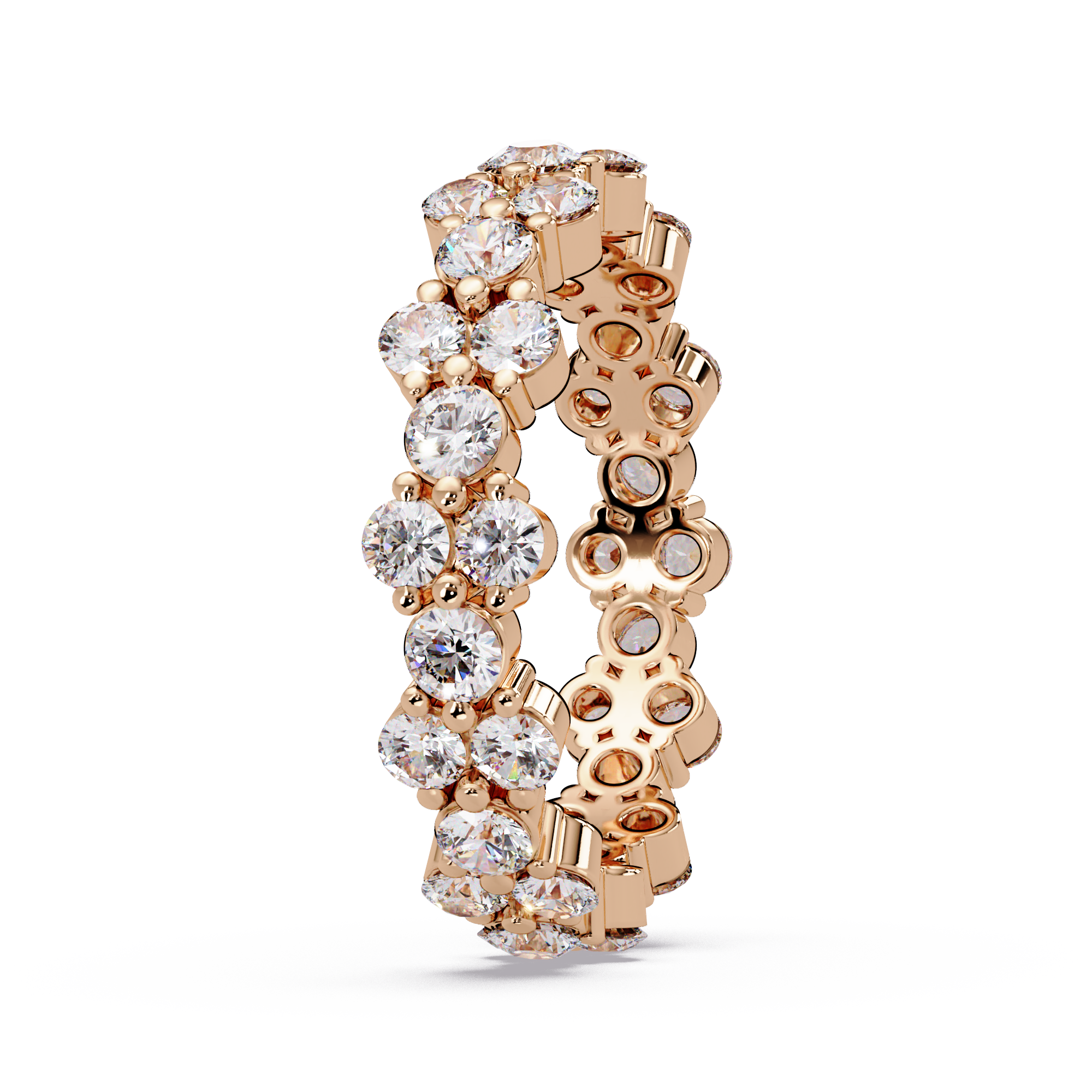 Double Row Alternating Round Cut Diamond Ring