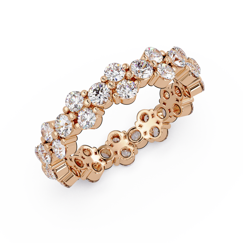 Double Row Alternating Round Cut Diamond Ring