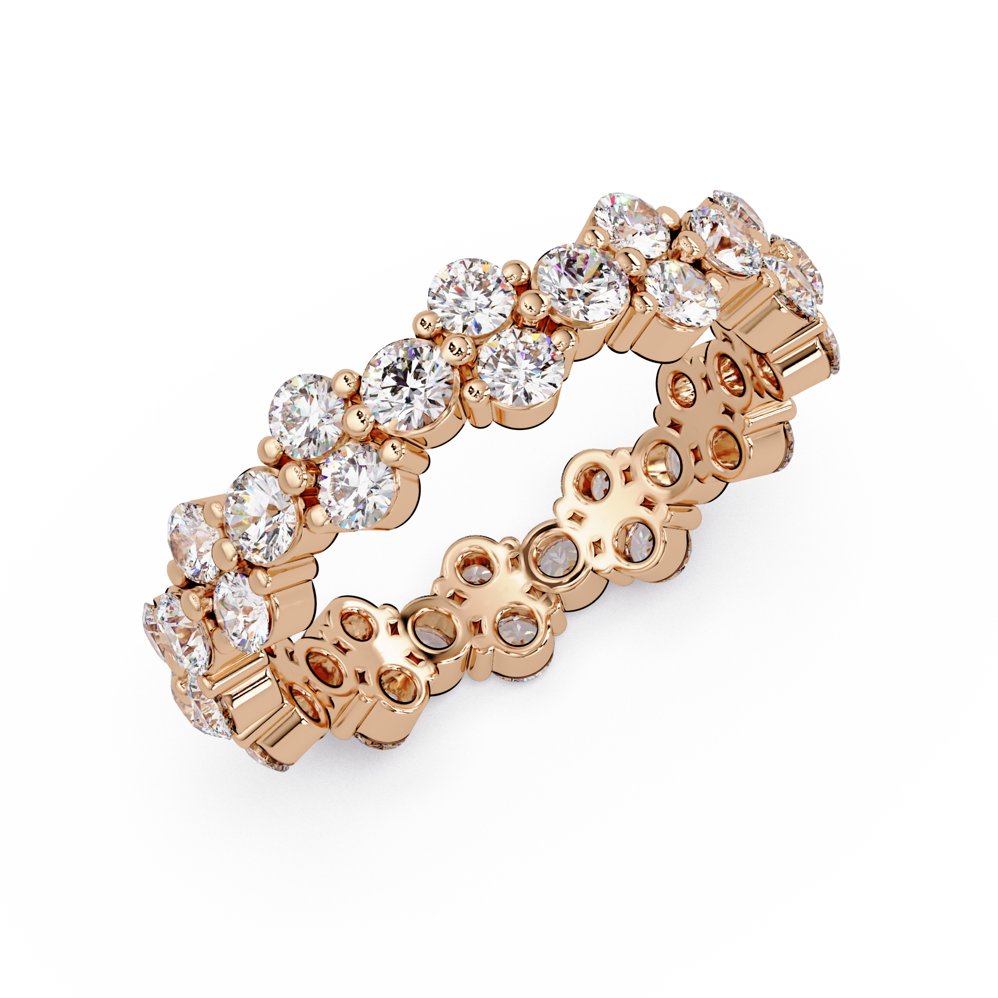 Double Row Alternating Round Cut Diamond Ring