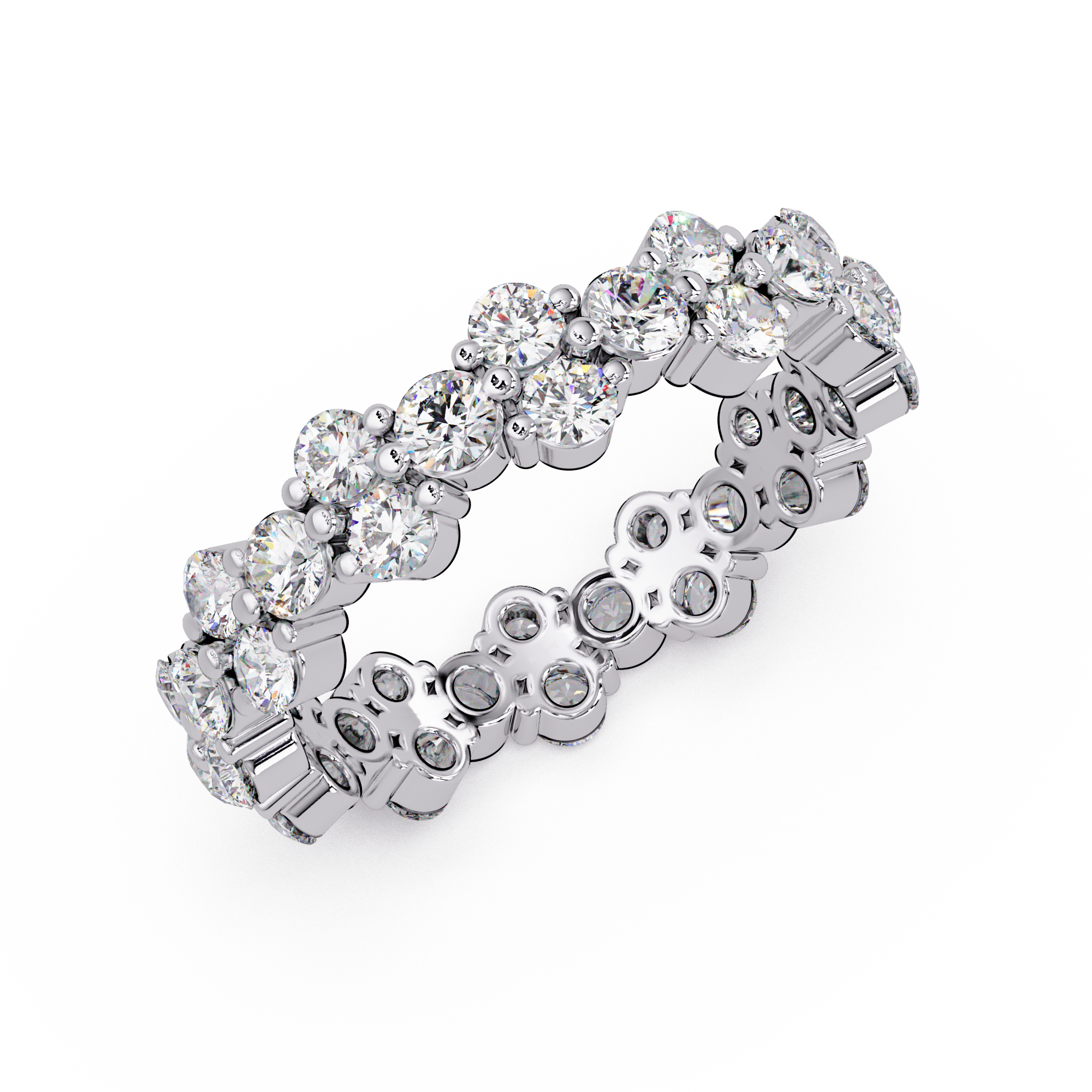Double Row Alternating Round Cut Diamond Ring