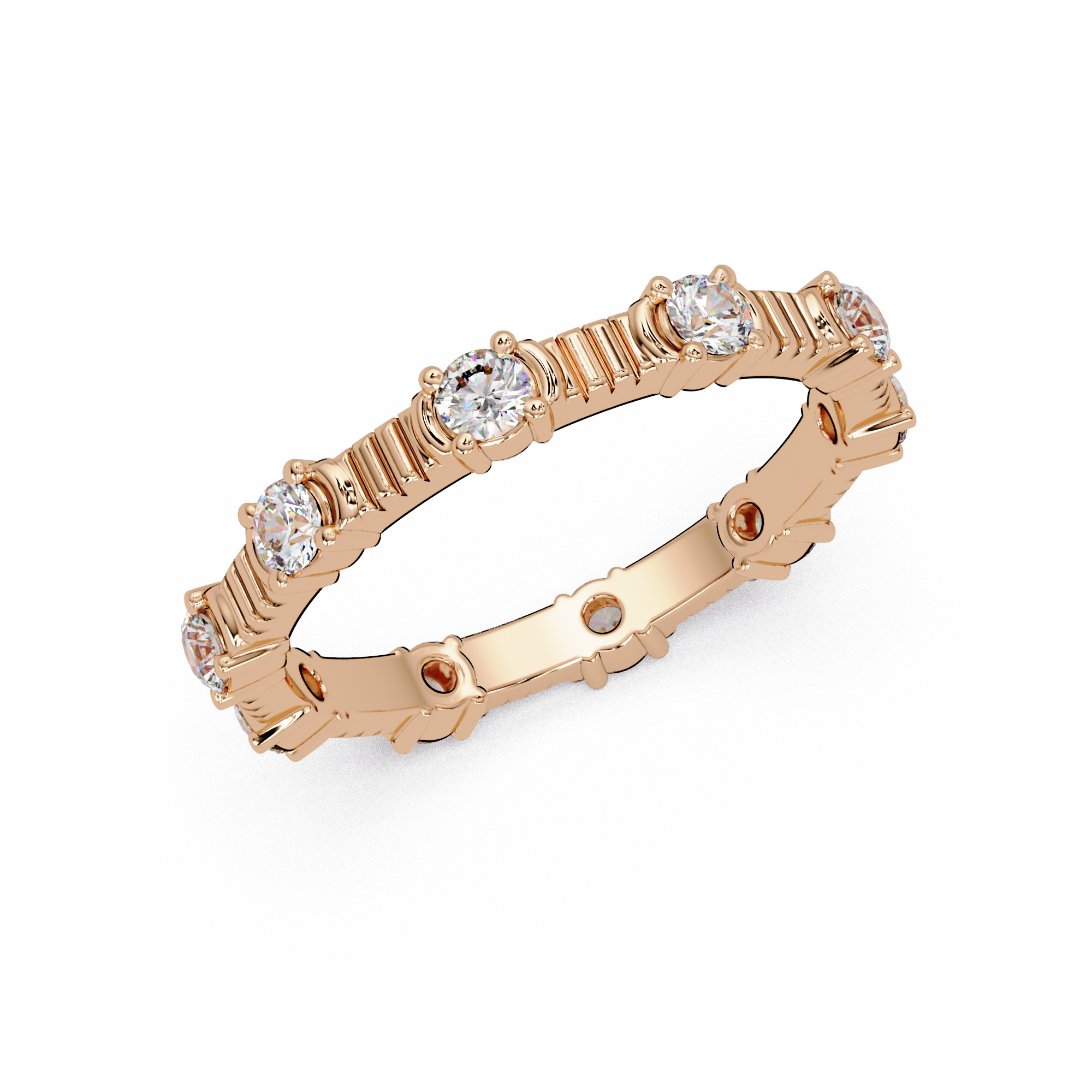 Round Cut Diamond Alternating Bar Ladies Ring