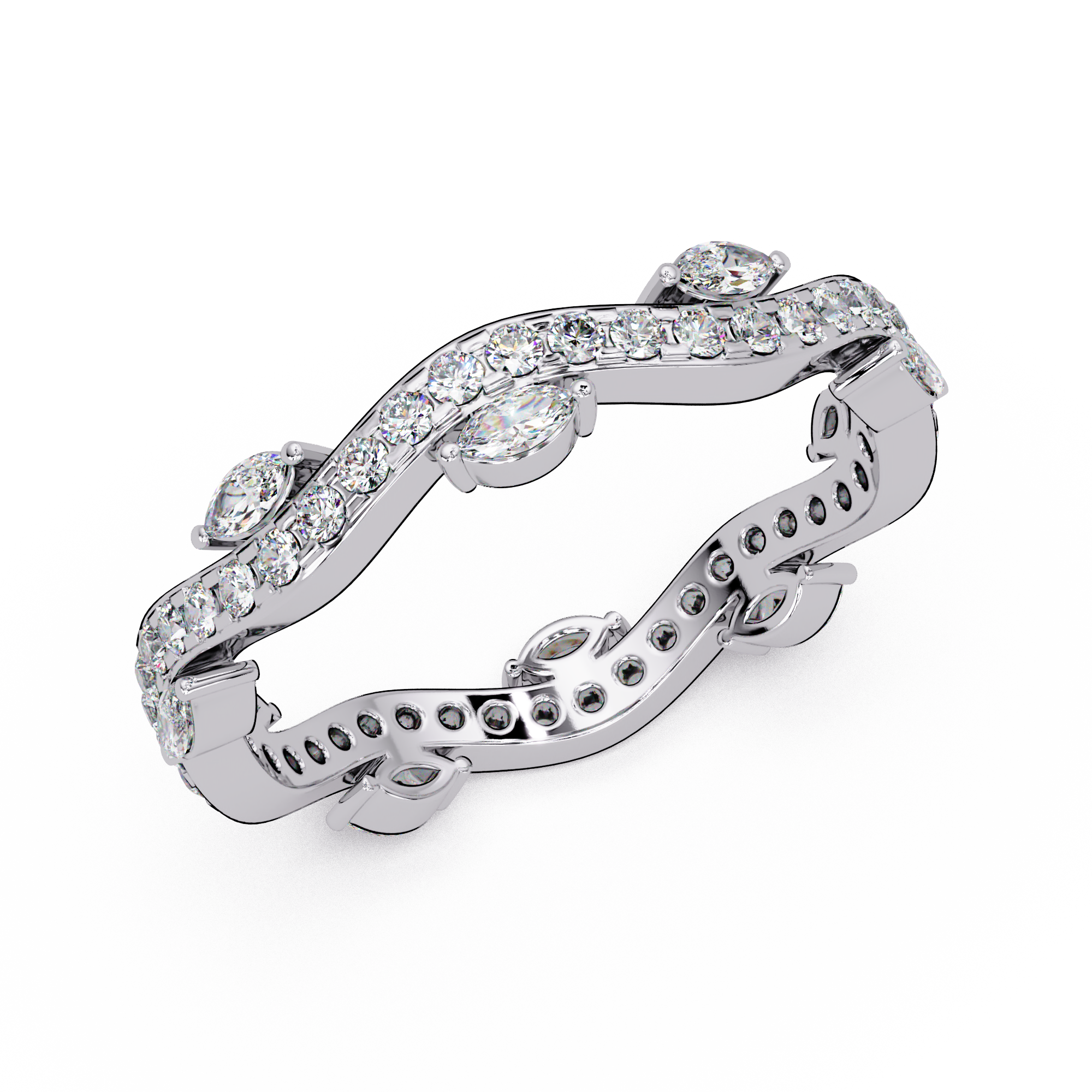 Marquise and Round Cut Diamond Vine Ladies Ring