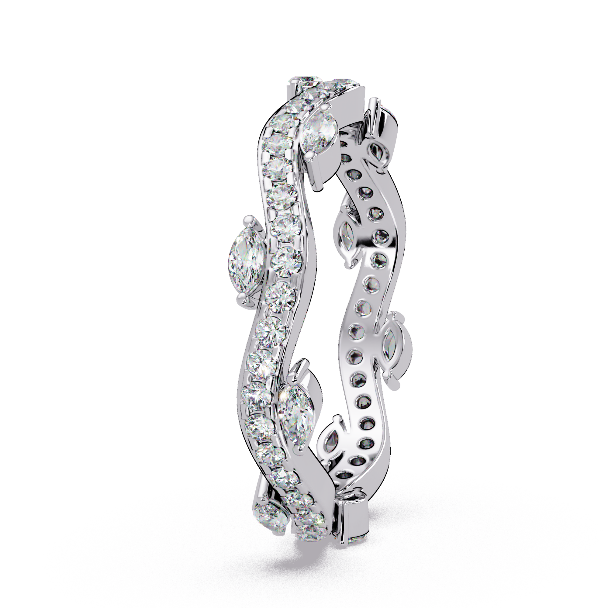 Marquise and Round Cut Diamond Vine Ladies Ring