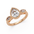 Pear and Marquise Cut Diamond Beaded Halo Ladies Ring