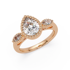 Pear and Marquise Cut Diamond Beaded Halo Ladies Ring