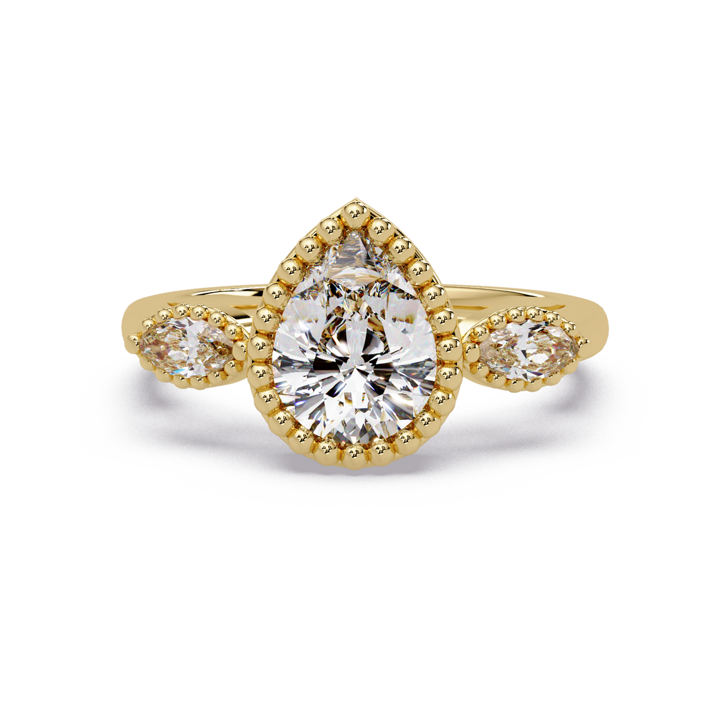 Pear and Marquise Cut Diamond Beaded Halo Ladies Ring