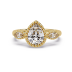 Pear and Marquise Cut Diamond Beaded Halo Ladies Ring