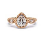 Pear and Marquise Cut Diamond Beaded Halo Ladies Ring