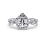 Pear and Marquise Cut Diamond Beaded Halo Ladies Ring