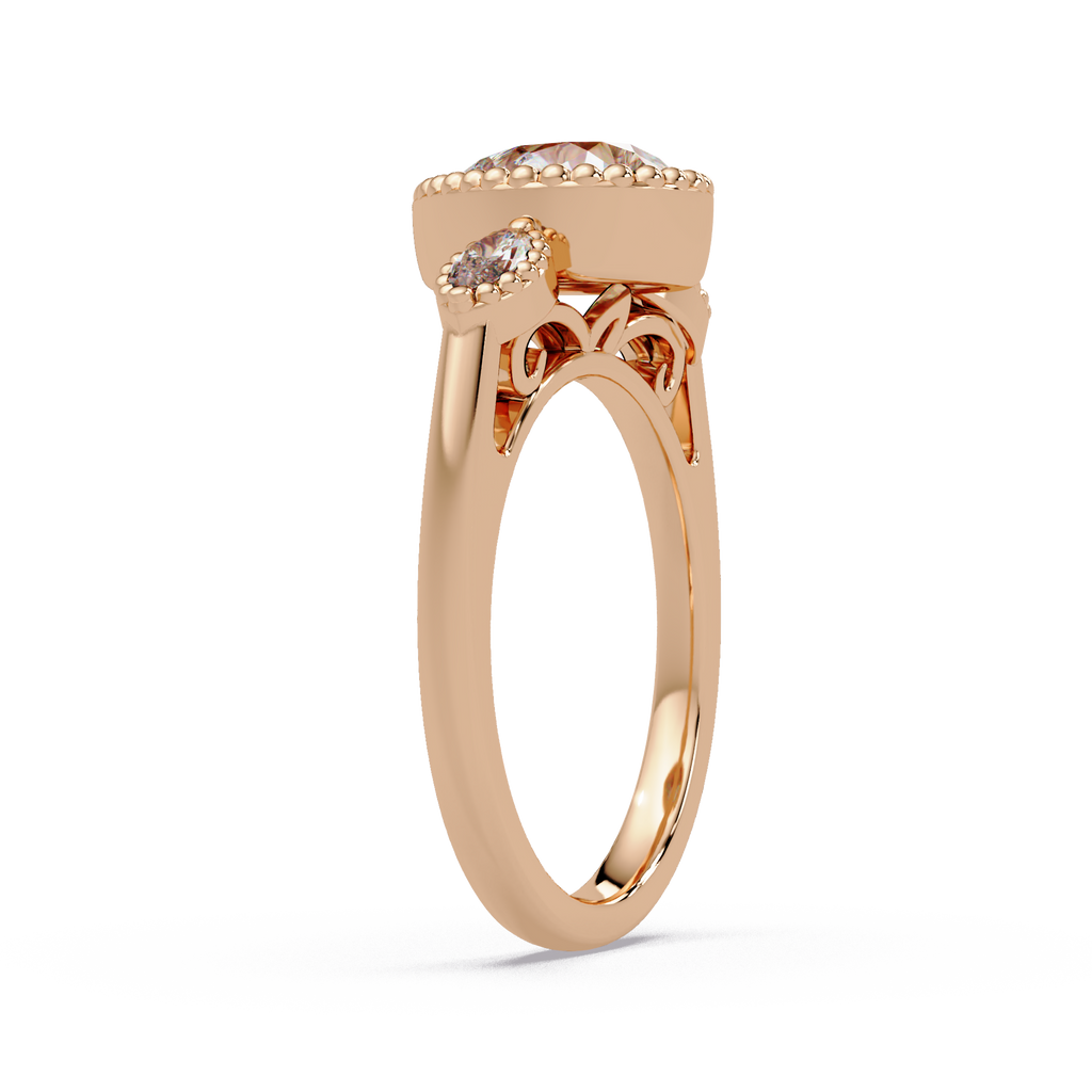 Pear and Marquise Cut Diamond Beaded Halo Ladies Ring