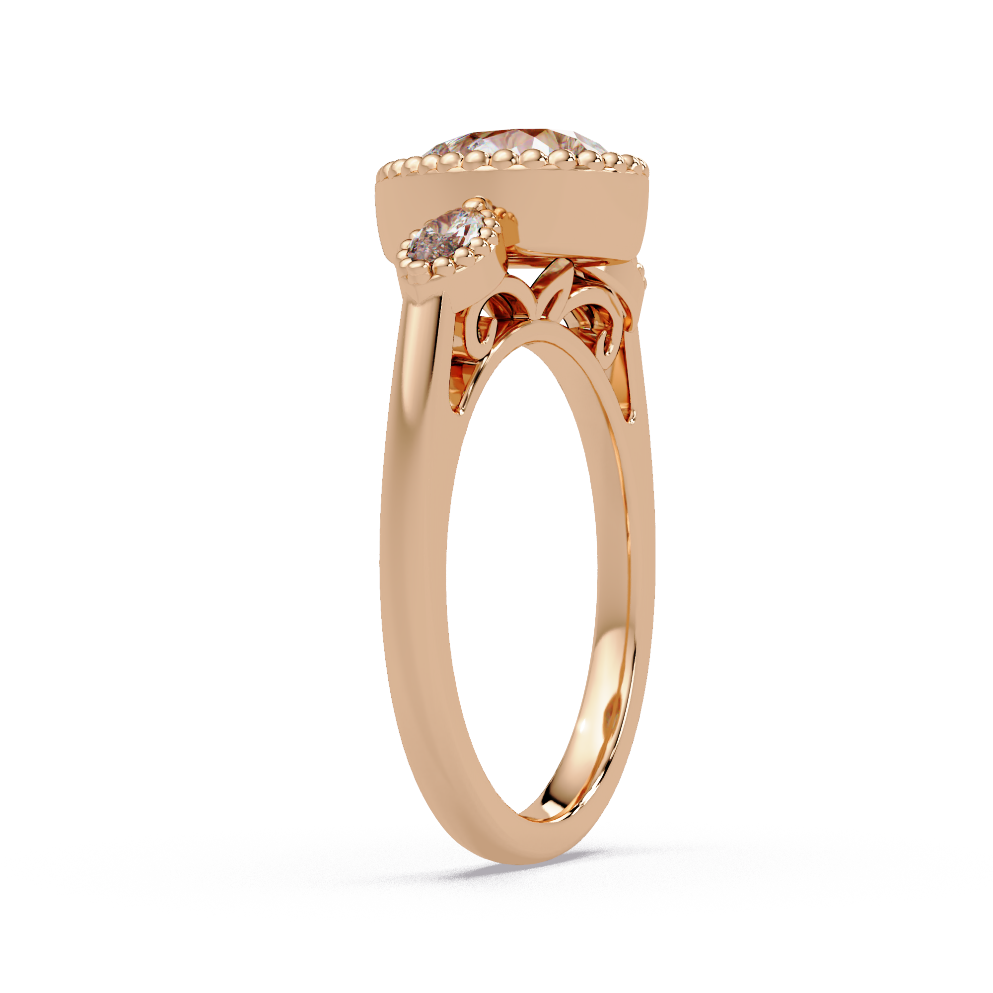 Pear and Marquise Cut Diamond Beaded Halo Ladies Ring