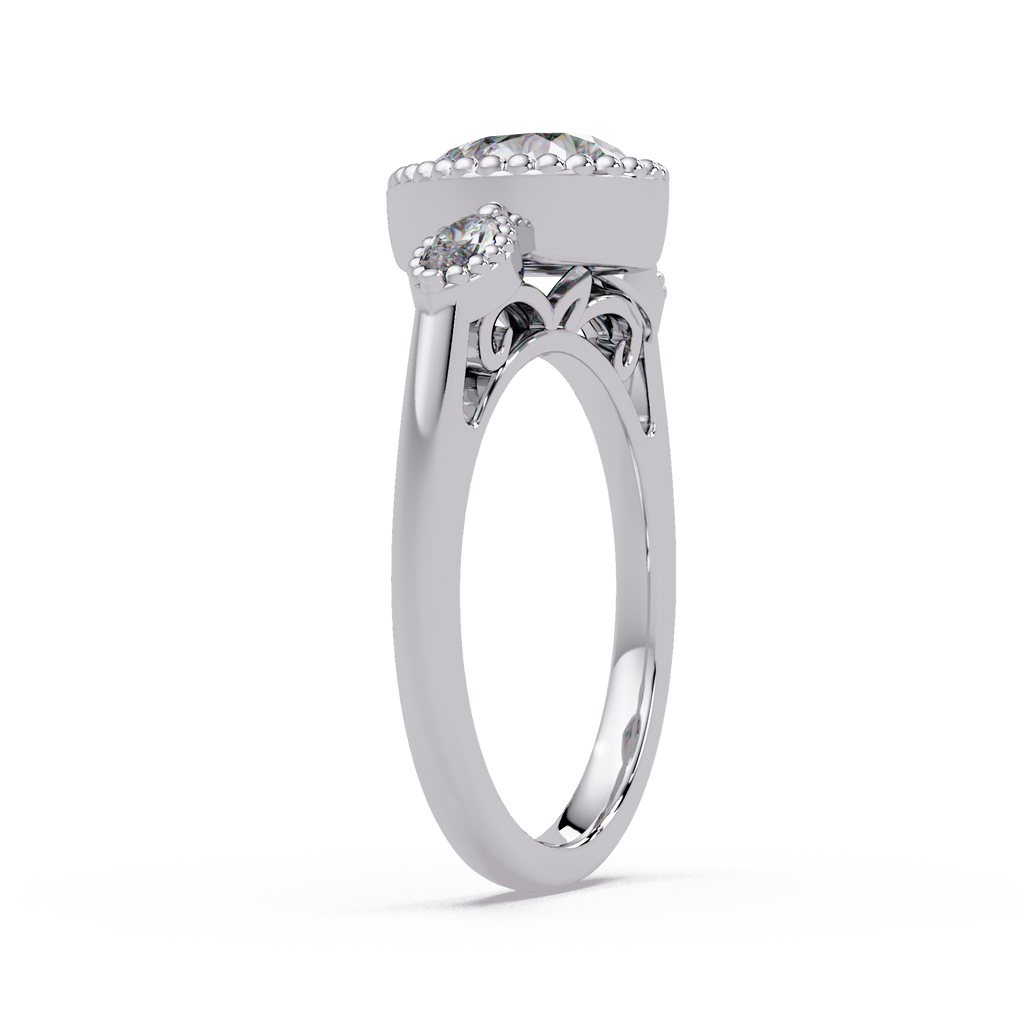 Pear and Marquise Cut Diamond Beaded Halo Ladies Ring