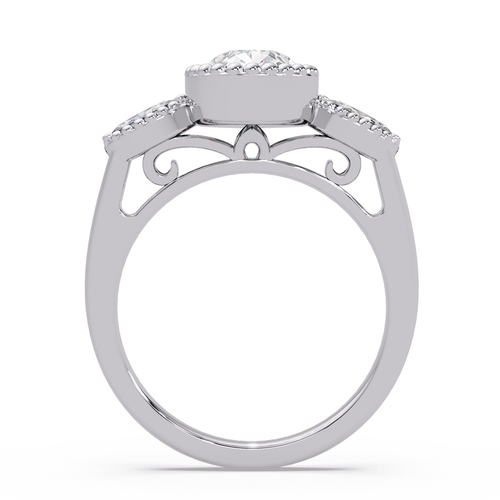 Pear and Marquise Cut Diamond Beaded Halo Ladies Ring
