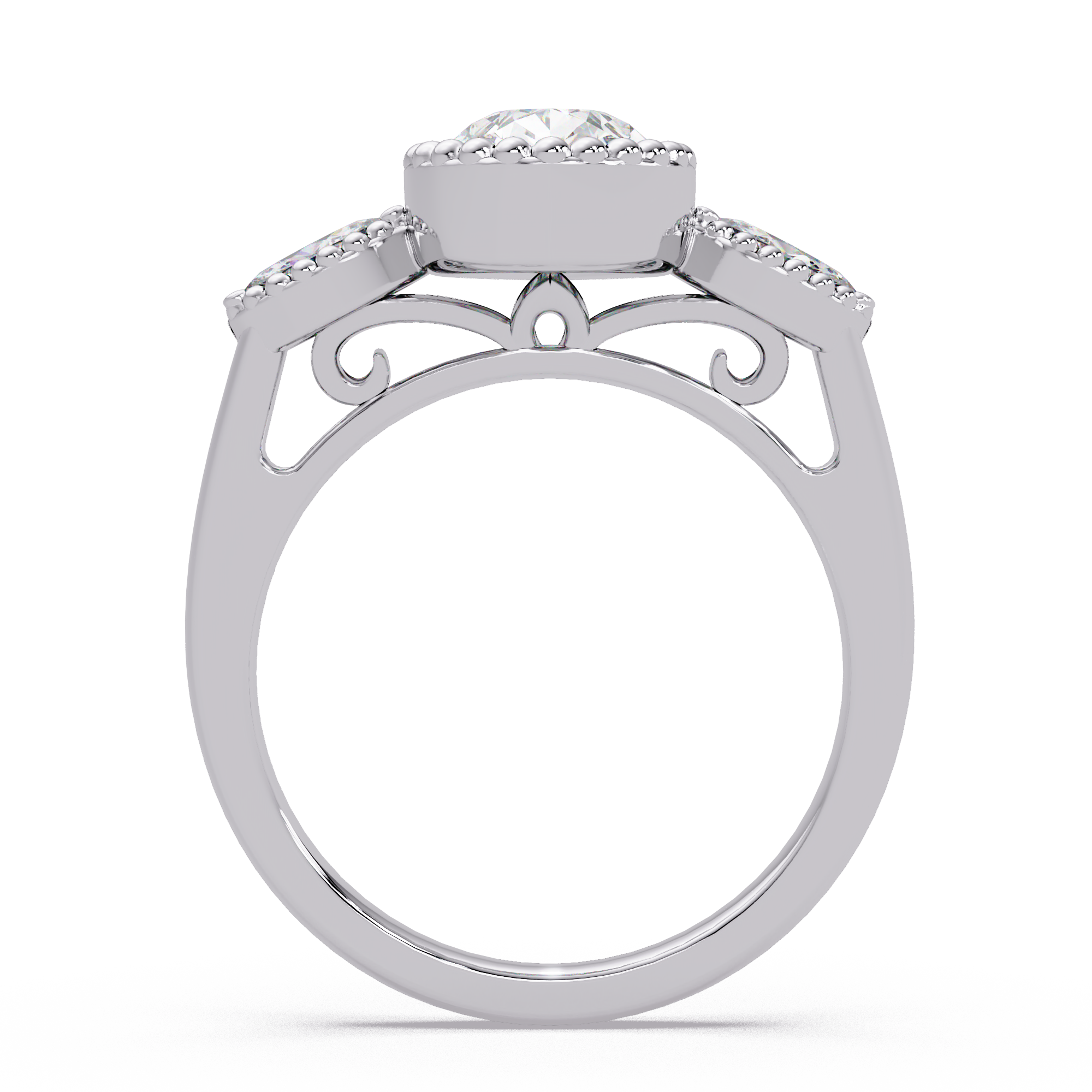 Pear and Marquise Cut Diamond Beaded Halo Ladies Ring