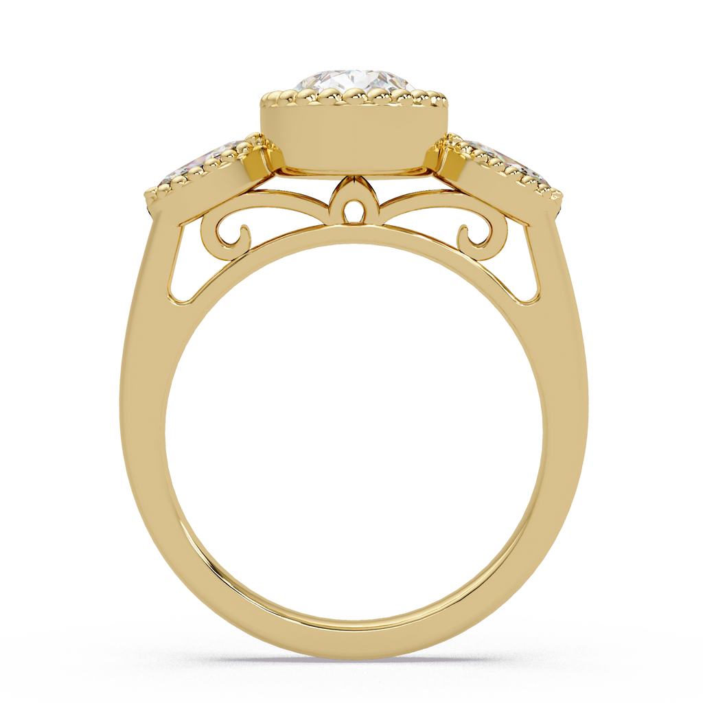 Pear and Marquise Cut Diamond Beaded Halo Ladies Ring