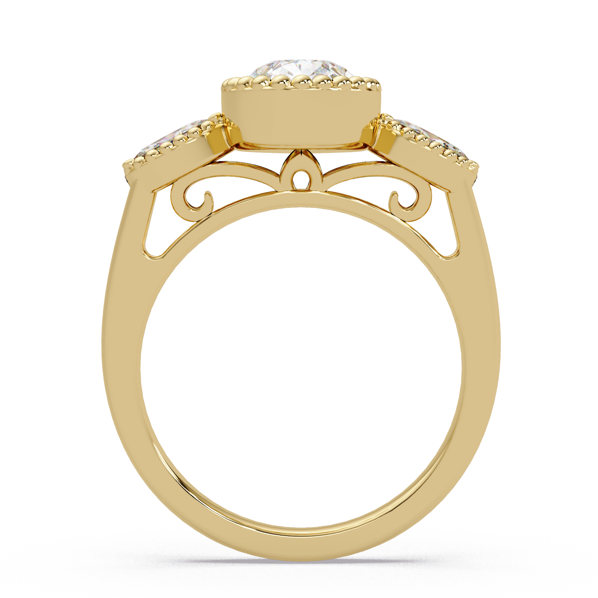 Pear and Marquise Cut Diamond Beaded Halo Ladies Ring