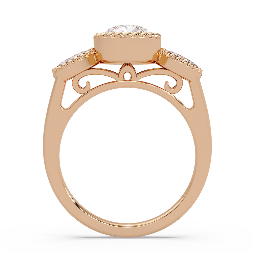 Pear and Marquise Cut Diamond Beaded Halo Ladies Ring