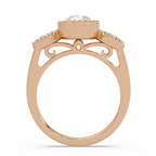 Pear and Marquise Cut Diamond Beaded Halo Ladies Ring