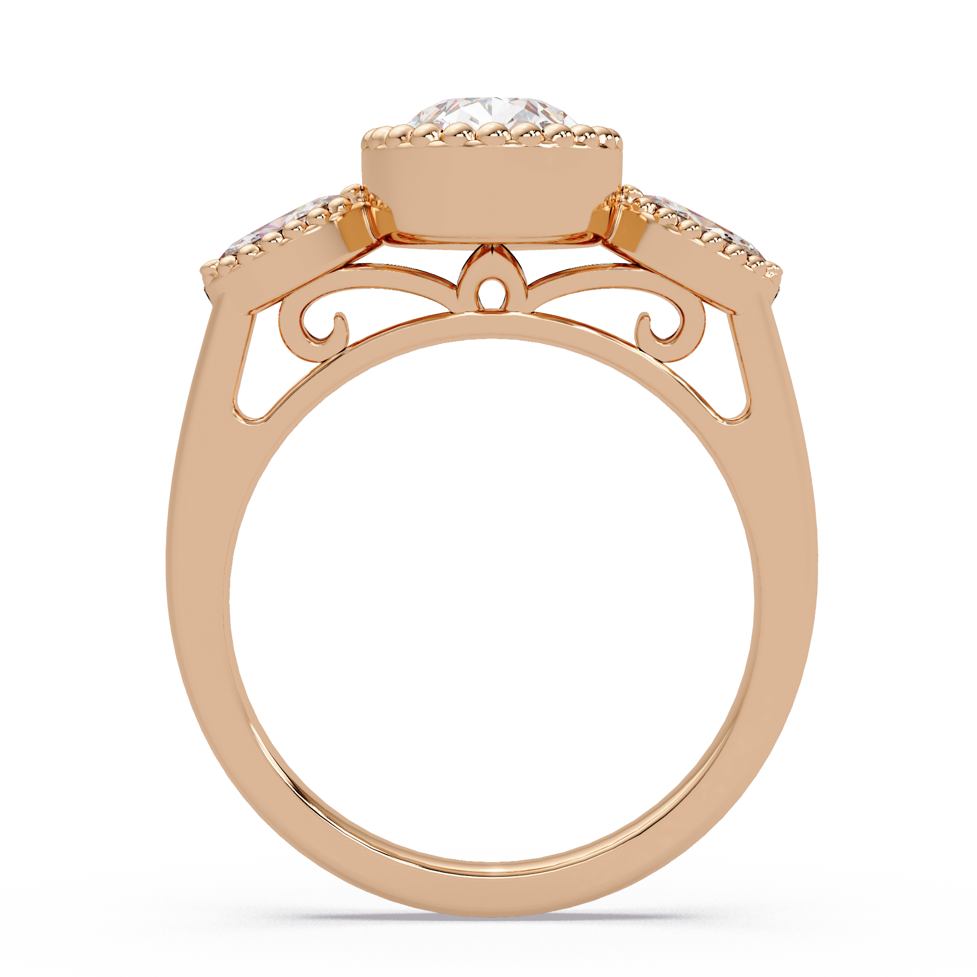 Pear and Marquise Cut Diamond Beaded Halo Ladies Ring