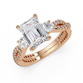 Emerald Cut Diamond Three Stone Twisted Pave Ladies Ring