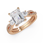 Emerald Cut Diamond Three Stone Twisted Pave Ladies Ring
