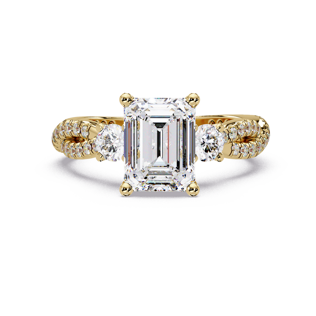 Emerald Cut Diamond Three Stone Twisted Pave Ladies Ring