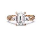 Emerald Cut Diamond Three Stone Twisted Pave Ladies Ring