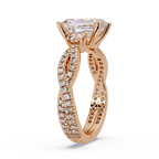 Emerald Cut Diamond Three Stone Twisted Pave Ladies Ring