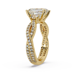 Emerald Cut Diamond Three Stone Twisted Pave Ladies Ring