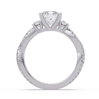 Emerald Cut Diamond Three Stone Twisted Pave Ladies Ring