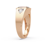 Emerald and Curved Trillion Cut Diamond Bezel Set Three Stone Ladies Ring