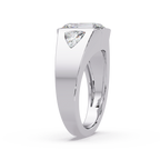 Emerald and Curved Trillion Cut Diamond Bezel Set Three Stone Ladies Ring