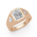 Emerald and Curved Trillion Cut Diamond Bezel Set Three Stone Ladies Ring