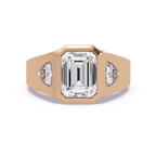 Emerald and Curved Trillion Cut Diamond Bezel Set Three Stone Ladies Ring