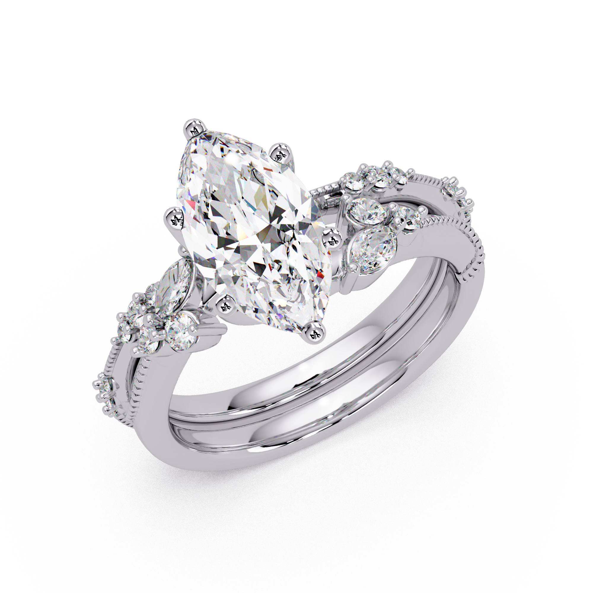 Marquise & Round Cut Diamond Band Ring