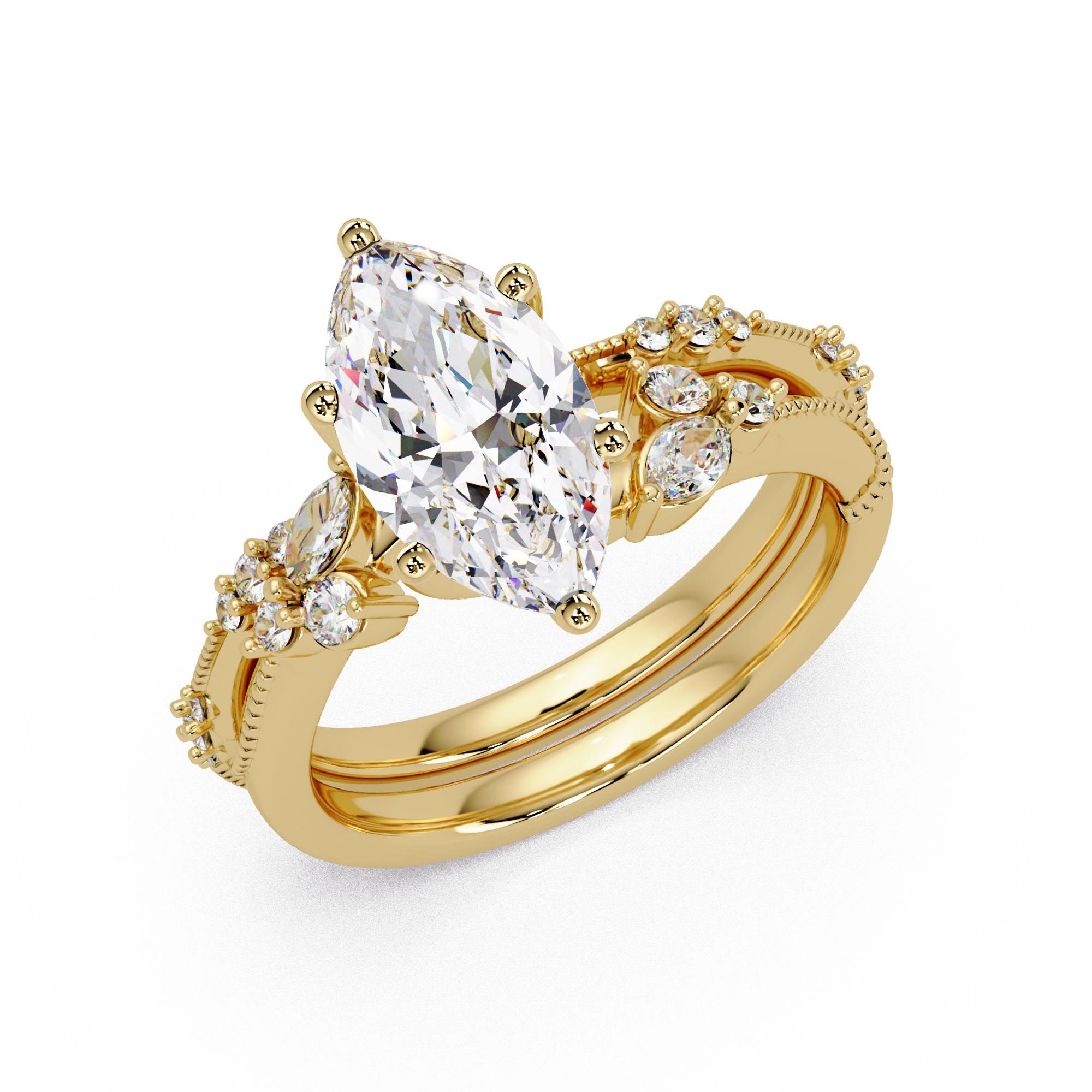 Marquise & Round Cut Diamond Band Ring