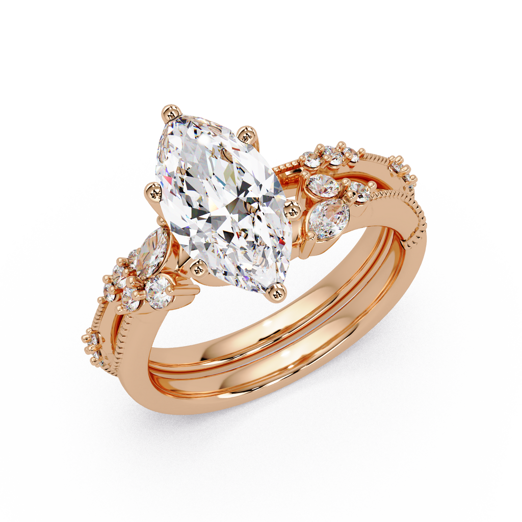 Marquise & Round Cut Diamond Band Ring