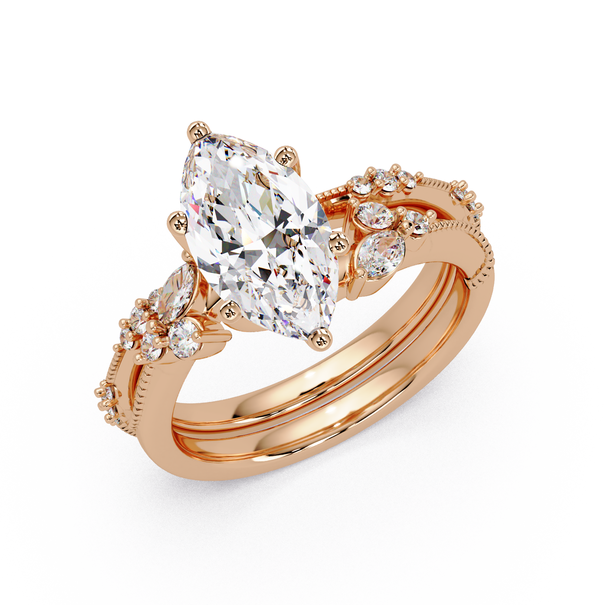 Marquise & Round Cut Diamond Band Ring