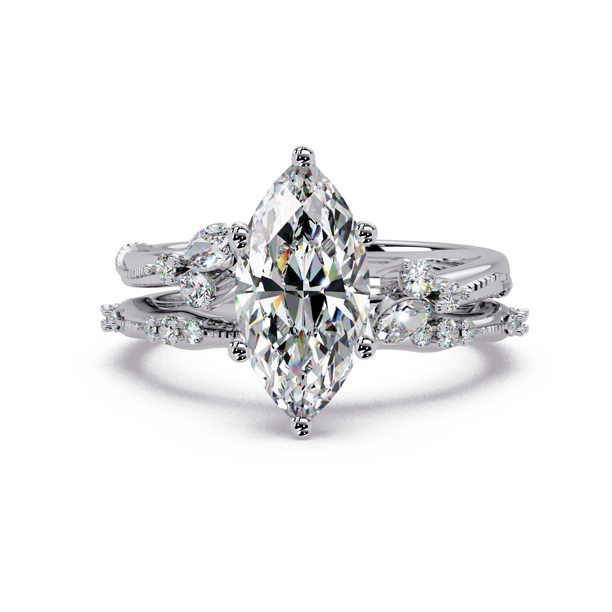 Marquise & Round Cut Diamond Band Ring