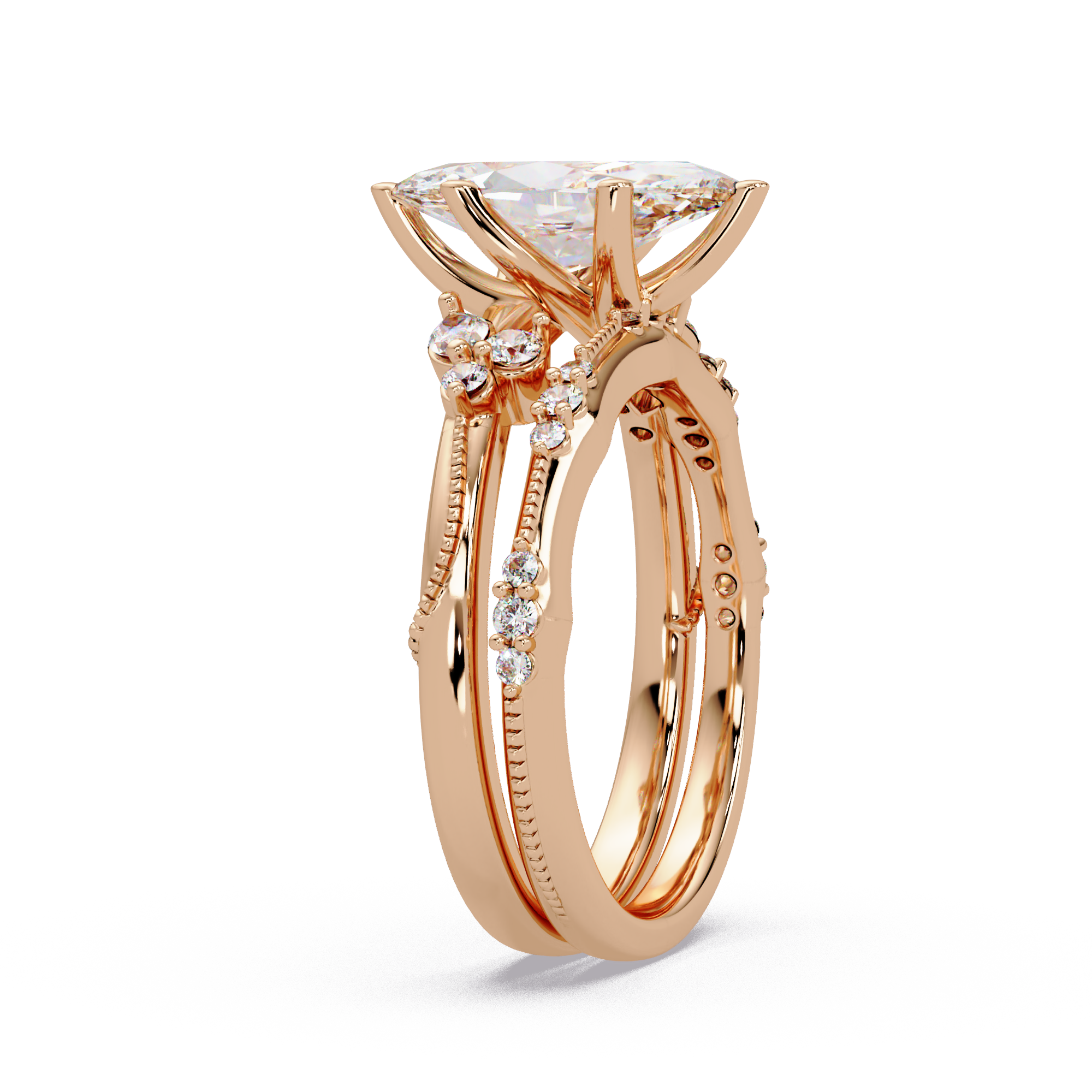 Marquise & Round Cut Diamond Band Ring