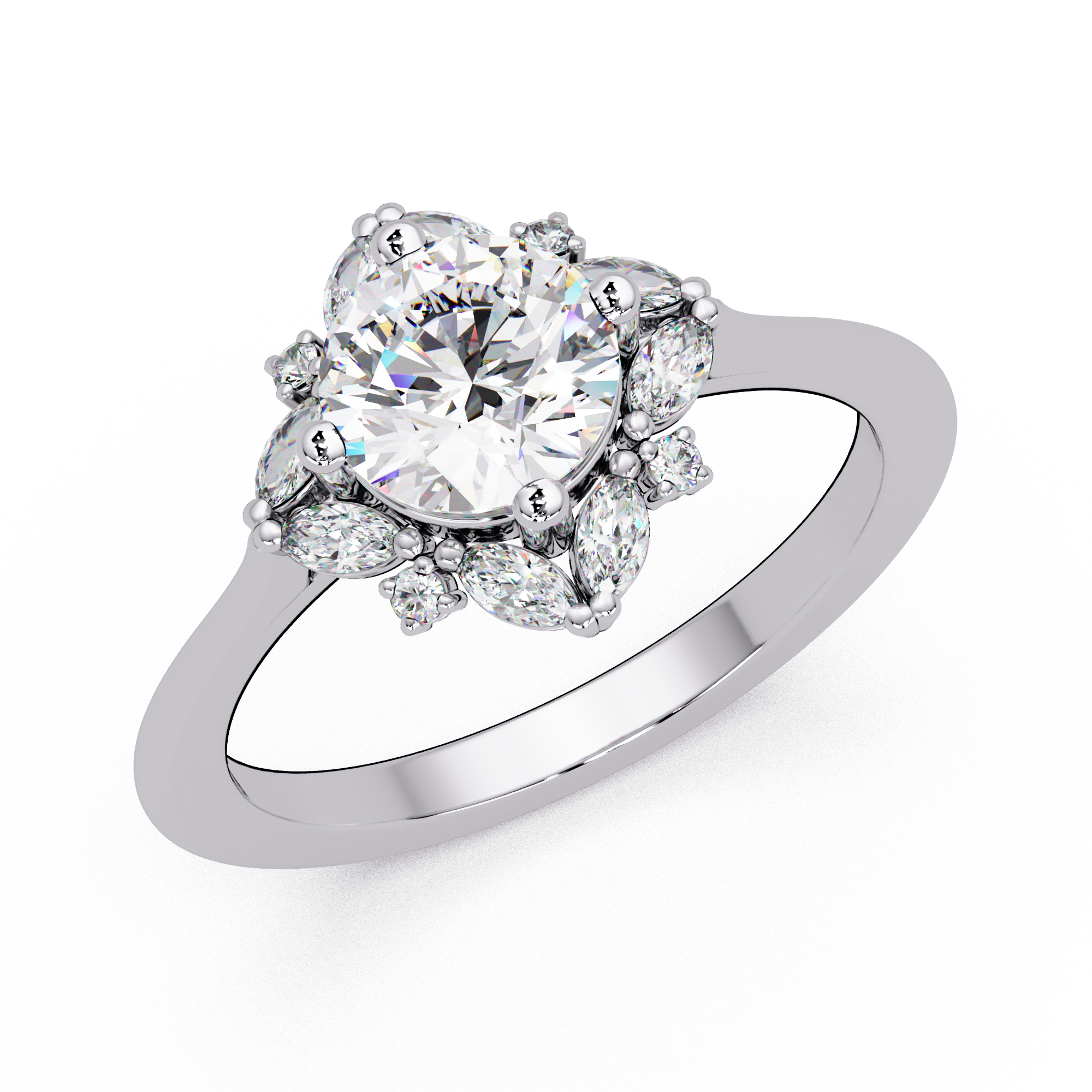 Marquise & Round Cut Diamond Ladies Ring