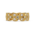 Vintage Leaf Motif Round Cut Diamond Band Ladies Ring