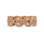 Vintage Leaf Motif Round Cut Diamond Band Ladies Ring
