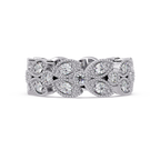 Vintage Leaf Motif Round Cut Diamond Band Ladies Ring