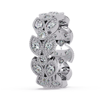 Vintage Leaf Motif Round Cut Diamond Band Ladies Ring