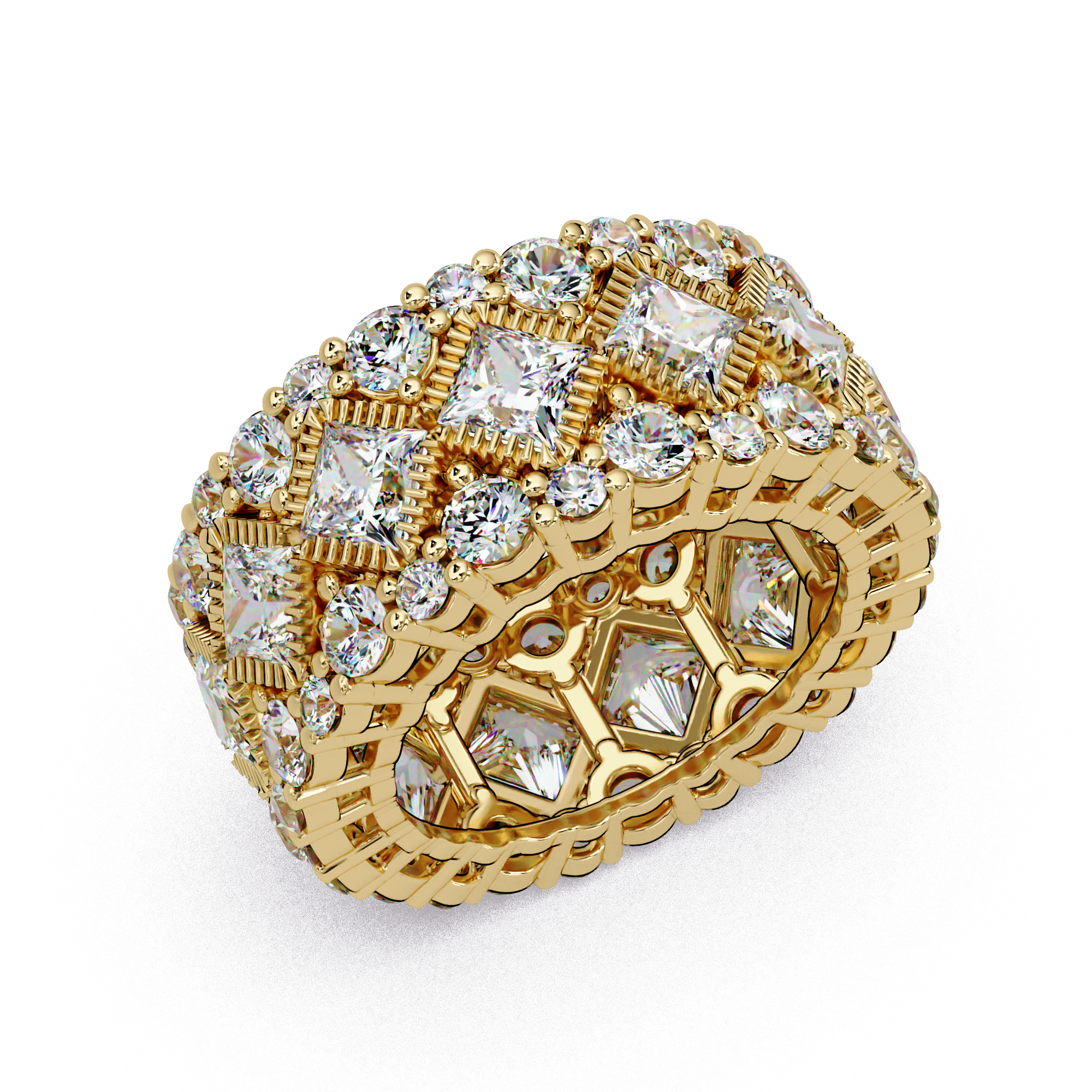 Princess and Round Cut Diamond Wide Eternity Band Ladies Ring